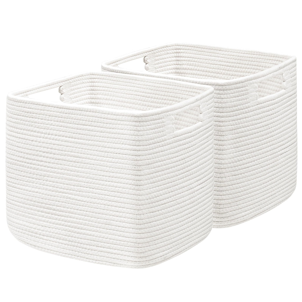 UBBCARE Storage Cubes 11 Inch, Cotton Rope Woven Baskets for Organizing, Cube Storage Bin for Baby Nursery, 2-Pack Square Toy Storage Baskets for Shleves Organizer, Closet, Kidsroom, Beige