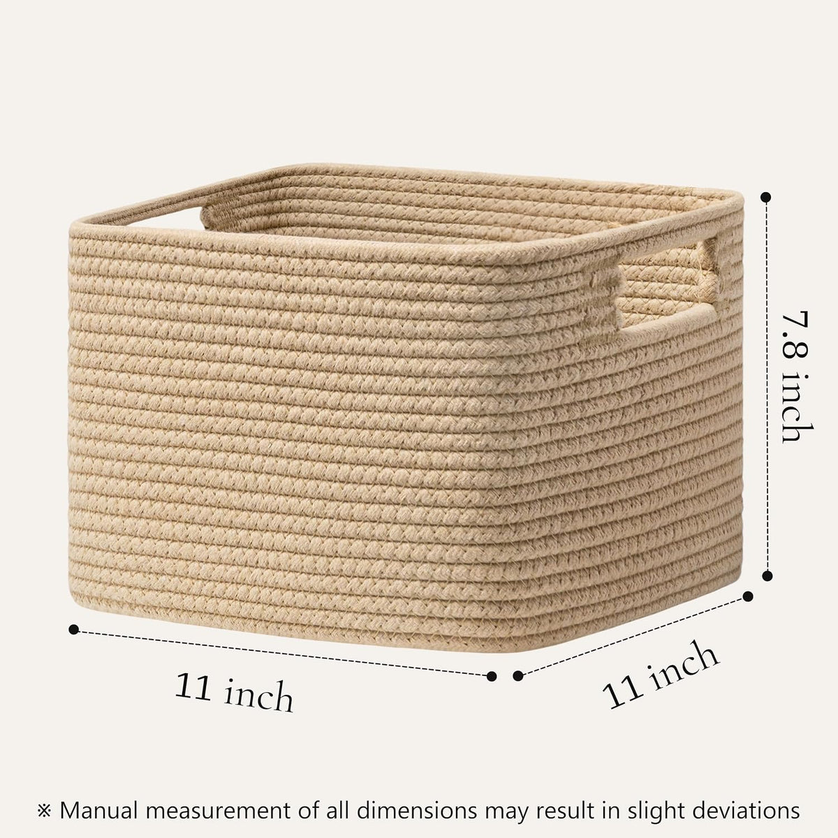 UBBCARE Storage Cubes 4 Pack, 11x 11x 7.8 Cube Storage Bin with Handles, Cotton Rope Baskets for Organizing, Woven Baskets for Shelf, Baby Nursery, Toy Storage, Closet, Classroom, Brown