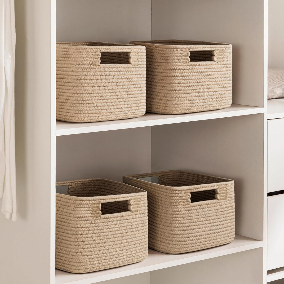 UBBCARE Storage Cubes 4 Pack, 11x 11x 7.8 Cube Storage Bin with Handles, Cotton Rope Baskets for Organizing, Woven Baskets for Shelf, Baby Nursery, Toy Storage, Closet, Classroom, Brown