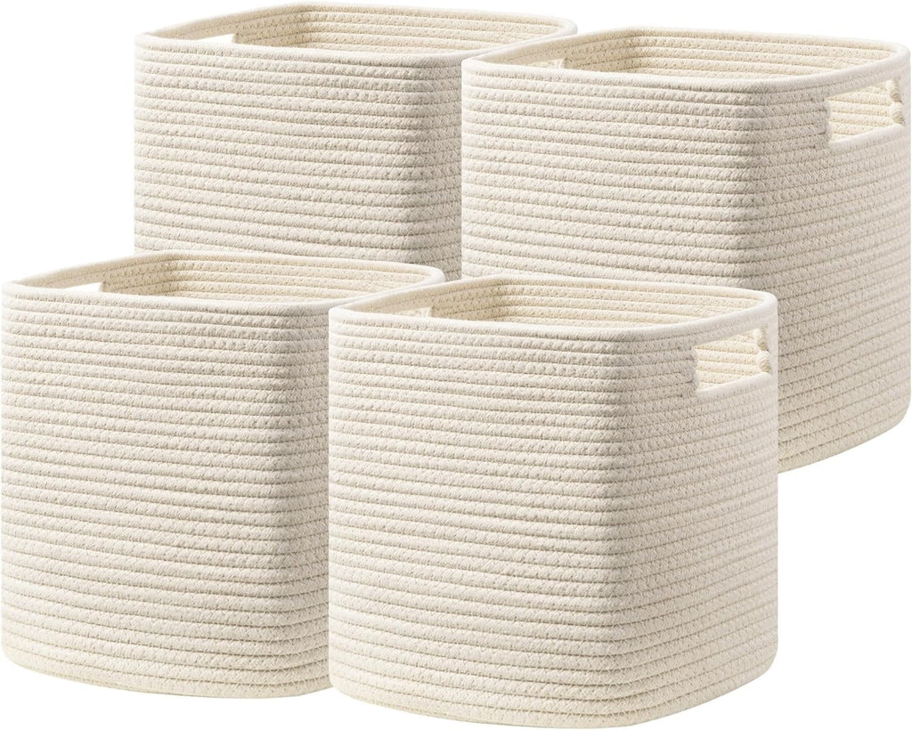 UBBCARE Storage Cubes 11 Inch, Cotton Rope Woven Baskets for Organizing, Cube Storage Bin for Baby Nursery, 2-Pack Square Toy Storage Baskets for Shleves Organizer, Closet, Kidsroom, Beige