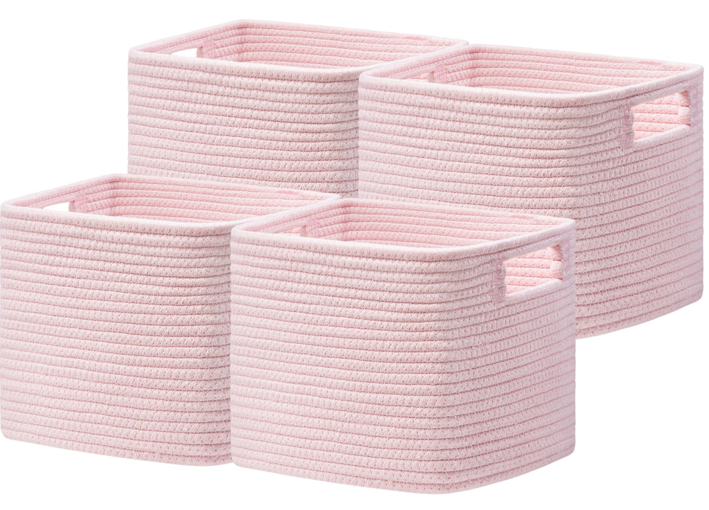 UBBCARE Storage Cubes 4 Pack, 11x 11x 7.8 Cube Storage Bin with Handles, Cotton Rope Baskets for Organizing, Woven Baskets for Shelf, Baby Nursery, Toy Storage, Closet, Classroom, Brown