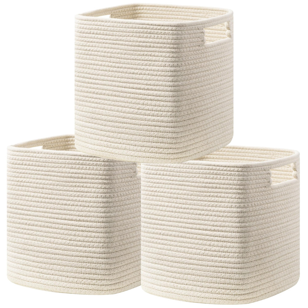 UBBCARE Storage Cubes 11 Inch, Cotton Rope Woven Baskets for Organizing, Cube Storage Bin for Baby Nursery, 2-Pack Square Toy Storage Baskets for Shleves Organizer, Closet, Kidsroom, Beige