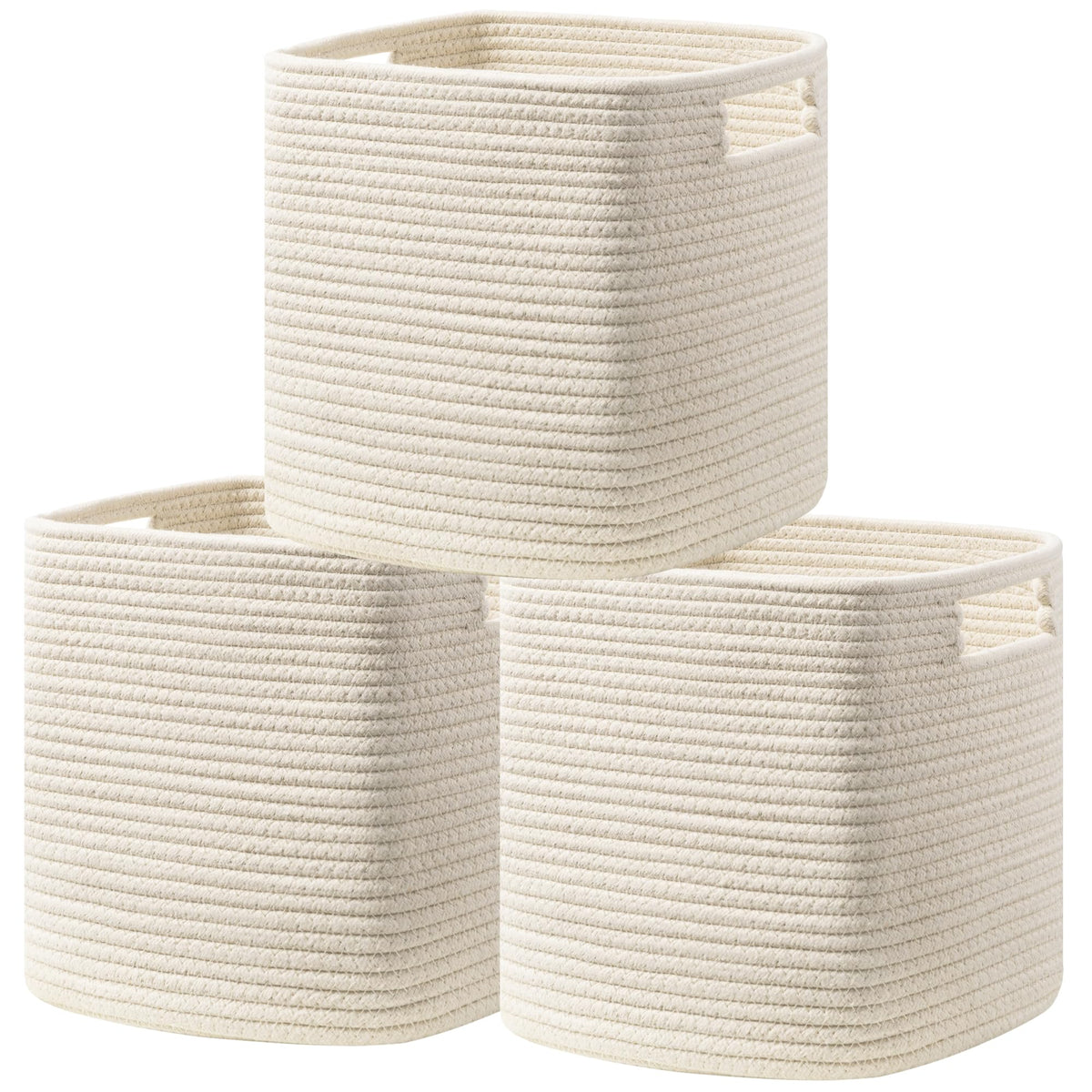 UBBCARE Storage Cubes 11 Inch, Cotton Rope Woven Baskets for Organizing, Cube Storage Bin for Baby Nursery, 2-Pack Square Toy Storage Baskets for Shleves Organizer, Closet, Kidsroom, Beige