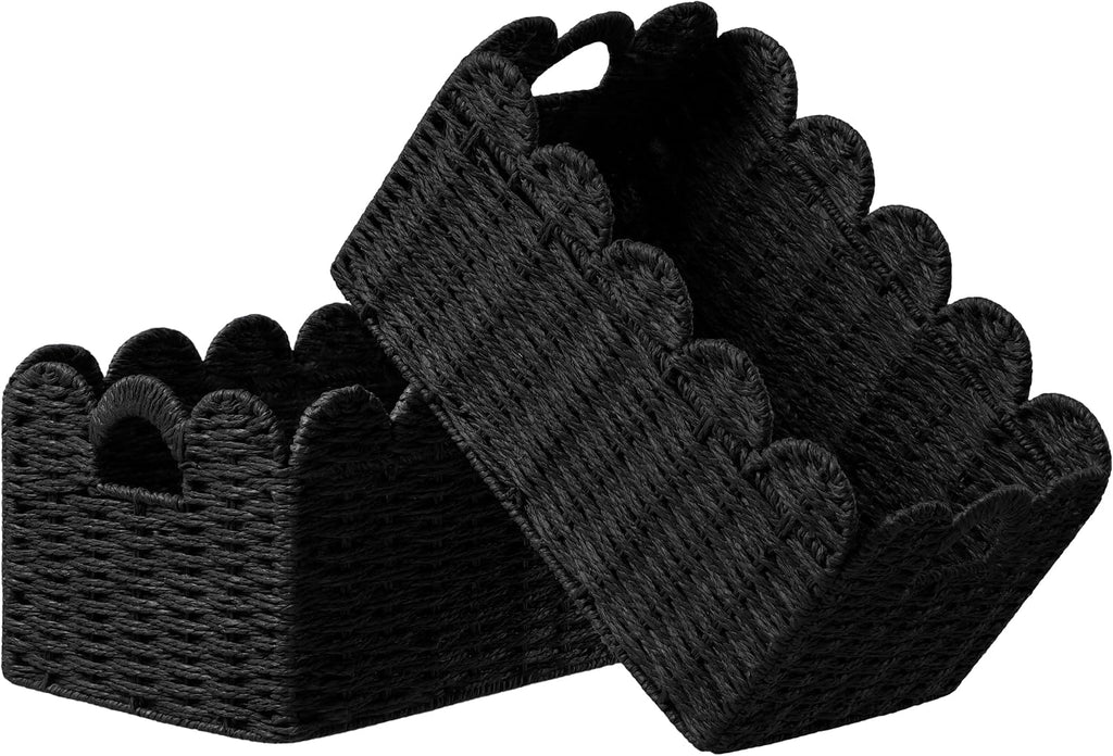 UBBCARE 2 Pack Scalloped Edge Basket, Wicker Storage Baskets for Shelves