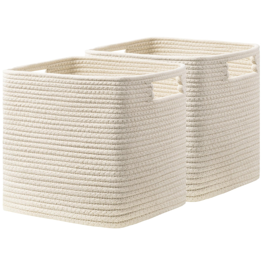 UBBCARE Storage Cubes 11 Inch, Cotton Rope Woven Baskets for Organizing, Cube Storage Bin for Baby Nursery, 2-Pack Square Toy Storage Baskets for Shleves Organizer, Closet, Kidsroom, Beige