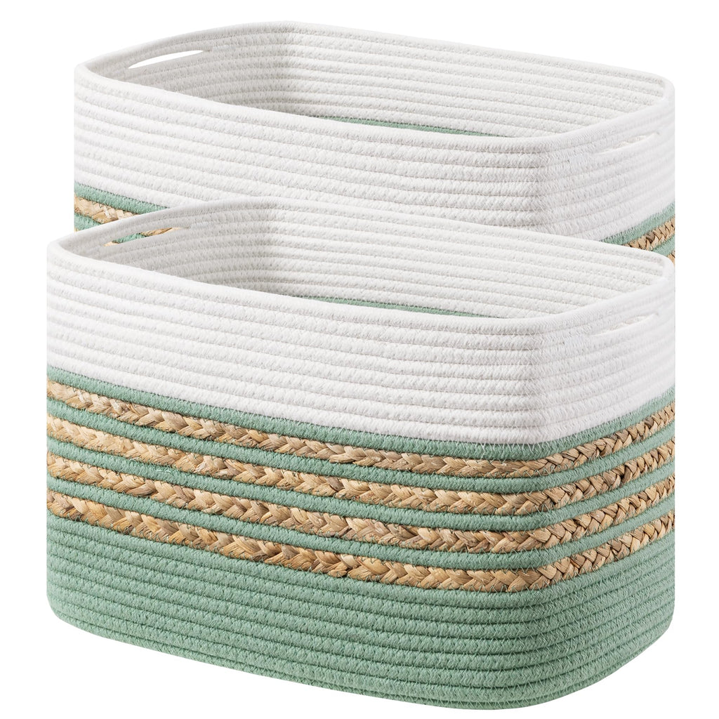 UBBCARE 1 Pack Baskets for Organizing, Woven Storage Baskets for Toys and Towel, Rectangle Cotton Rope Basket with Handles, 14''L x 8''W x9''H, Navy Blue
