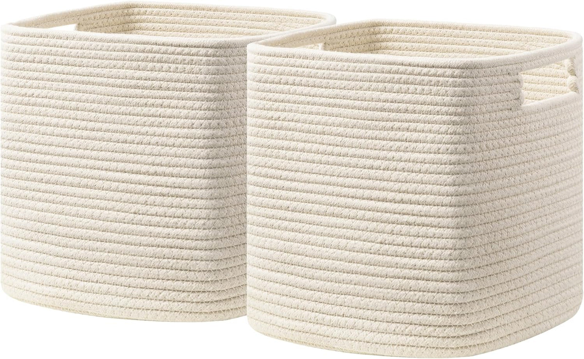 UBBCARE Storage Cubes 11 Inch, Cotton Rope Woven Baskets for Organizing, Cube Storage Bin for Baby Nursery, 2-Pack Square Toy Storage Baskets for Shleves Organizer, Closet, Kidsroom, Beige