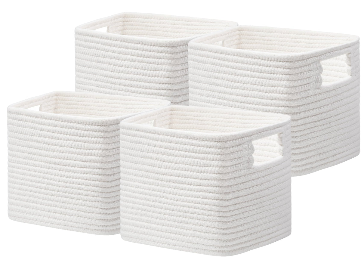 UBBCARE Storage Cubes 4 Pack, 11x 11x 7.8 Cube Storage Bin with Handles, Cotton Rope Baskets for Organizing, Woven Baskets for Shelf, Baby Nursery, Toy Storage, Closet, Classroom, Brown