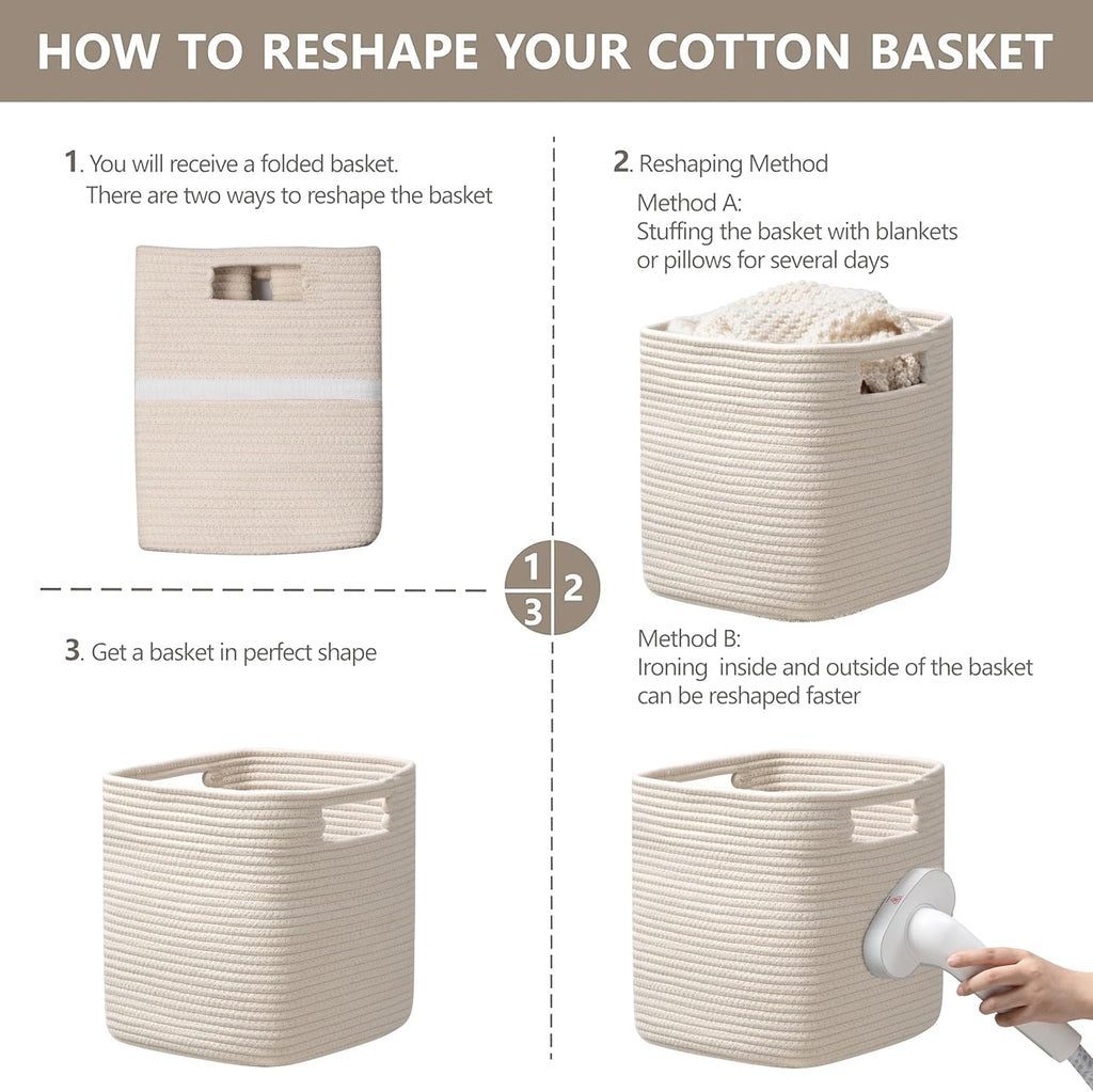 UBBCARE Storage Cubes 11 Inch, Cotton Rope Woven Baskets for Organizing, Cube Storage Bin for Baby Nursery, 2-Pack Square Toy Storage Baskets for Shleves Organizer, Closet, Kidsroom, Beige