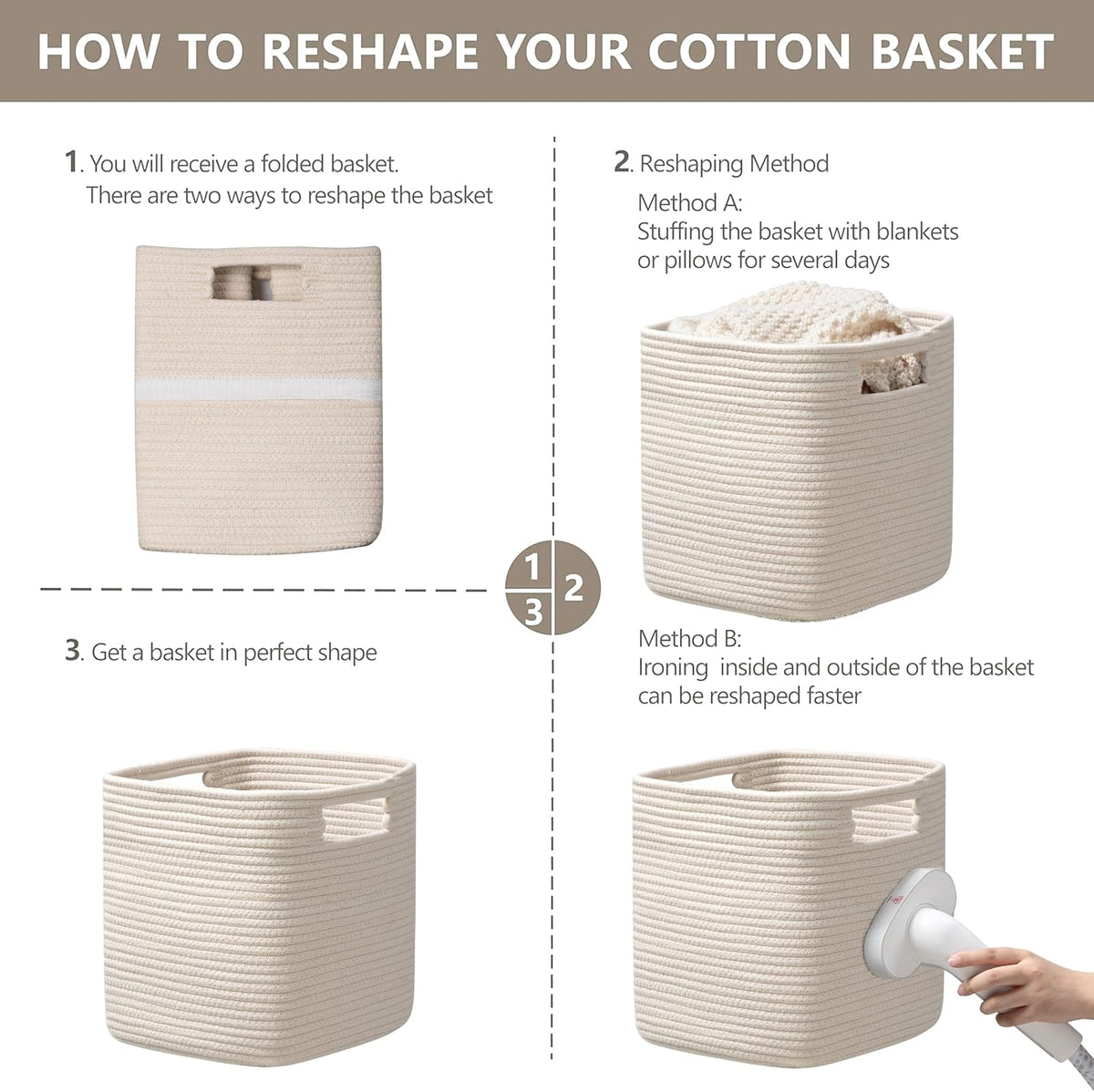 UBBCARE Storage Cubes 11 Inch, Cotton Rope Woven Baskets for Organizing, Cube Storage Bin for Baby Nursery, 2-Pack Square Toy Storage Baskets for Shleves Organizer, Closet, Kidsroom, Beige