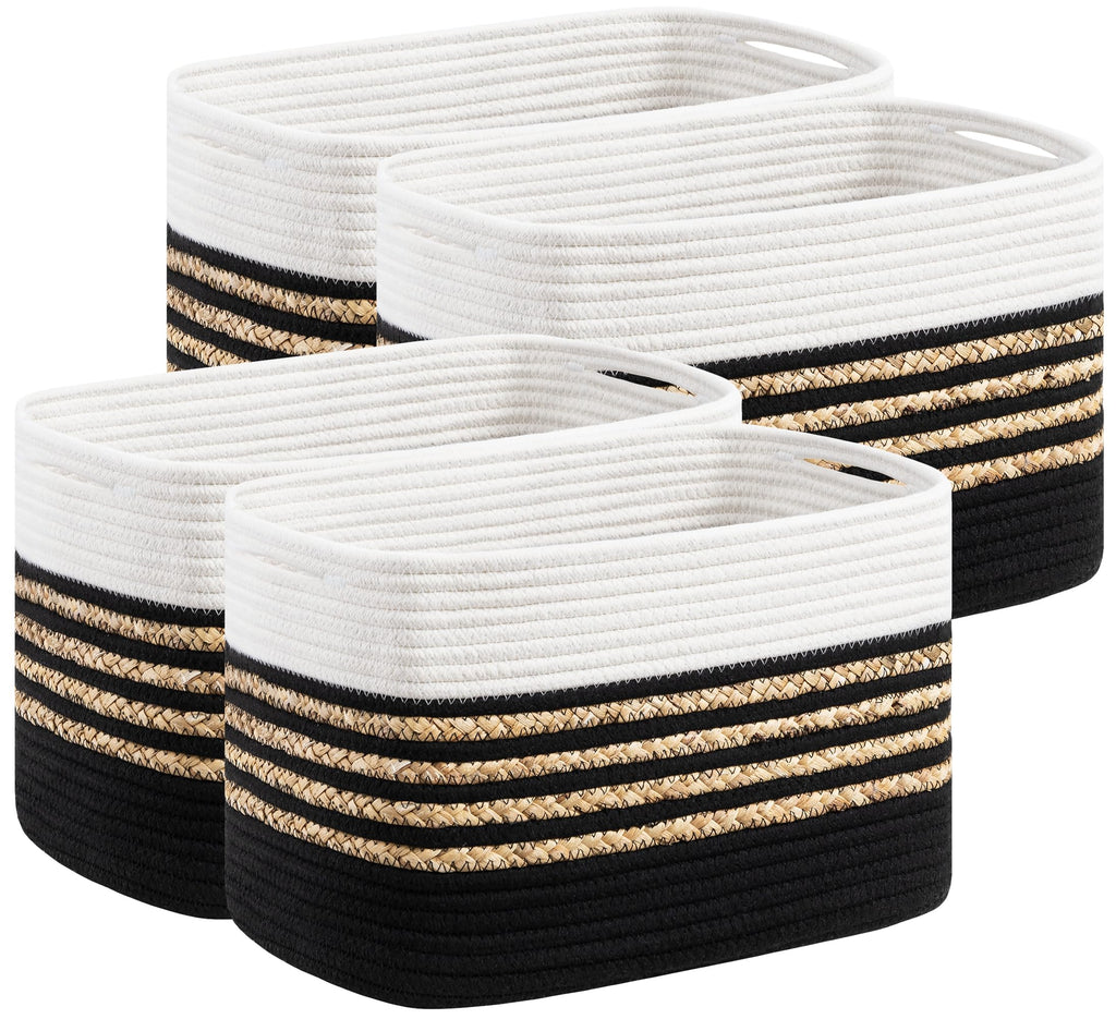 UBBCARE 1 Pack Baskets for Organizing, Woven Storage Baskets for Toys and Towel, Rectangle Cotton Rope Basket with Handles, 14''L x 8''W x9''H, Navy Blue