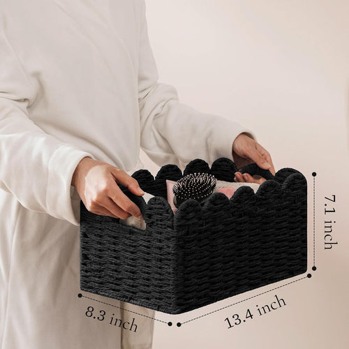 UBBCARE 2 Pack Scalloped Edge Basket, Wicker Storage Baskets for Shelves