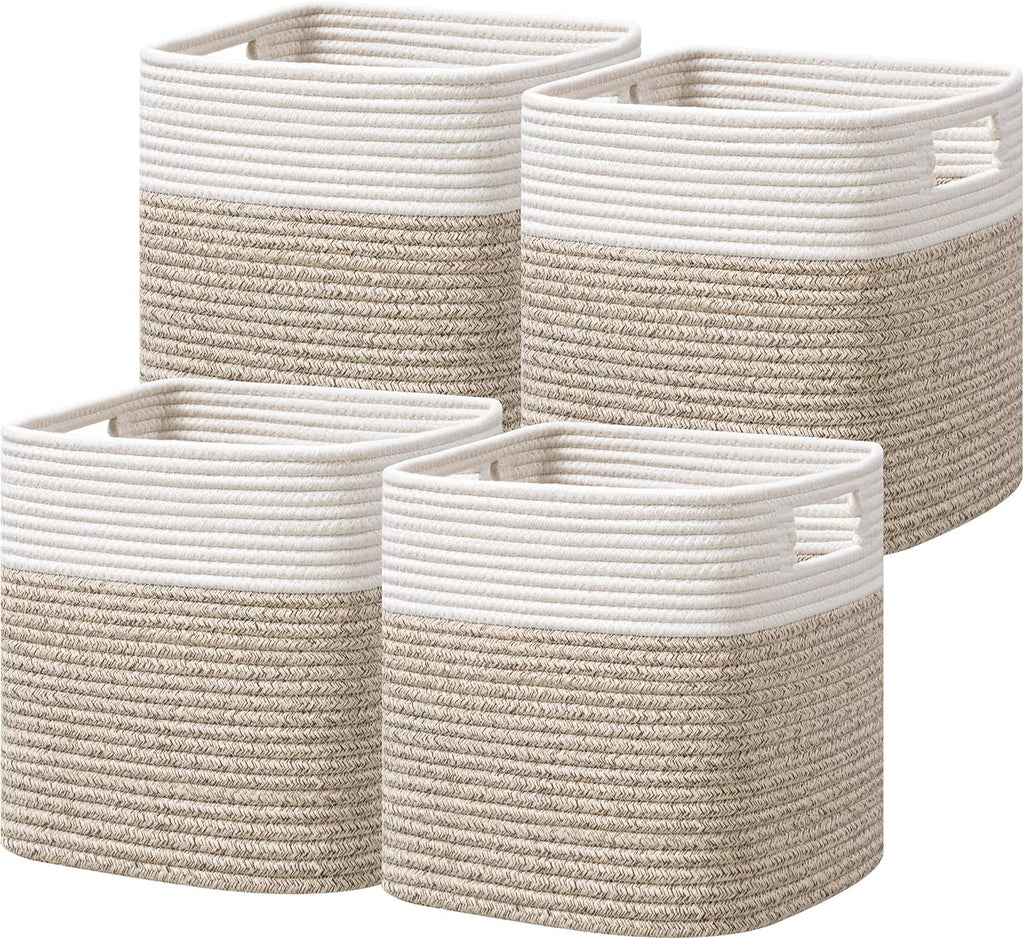 UBBCARE Storage Cubes 11 Inch, Cotton Rope Woven Baskets for Organizing, Cube Storage Bin for Baby Nursery, 2-Pack Square Toy Storage Baskets for Shleves Organizer, Closet, Kidsroom, Beige