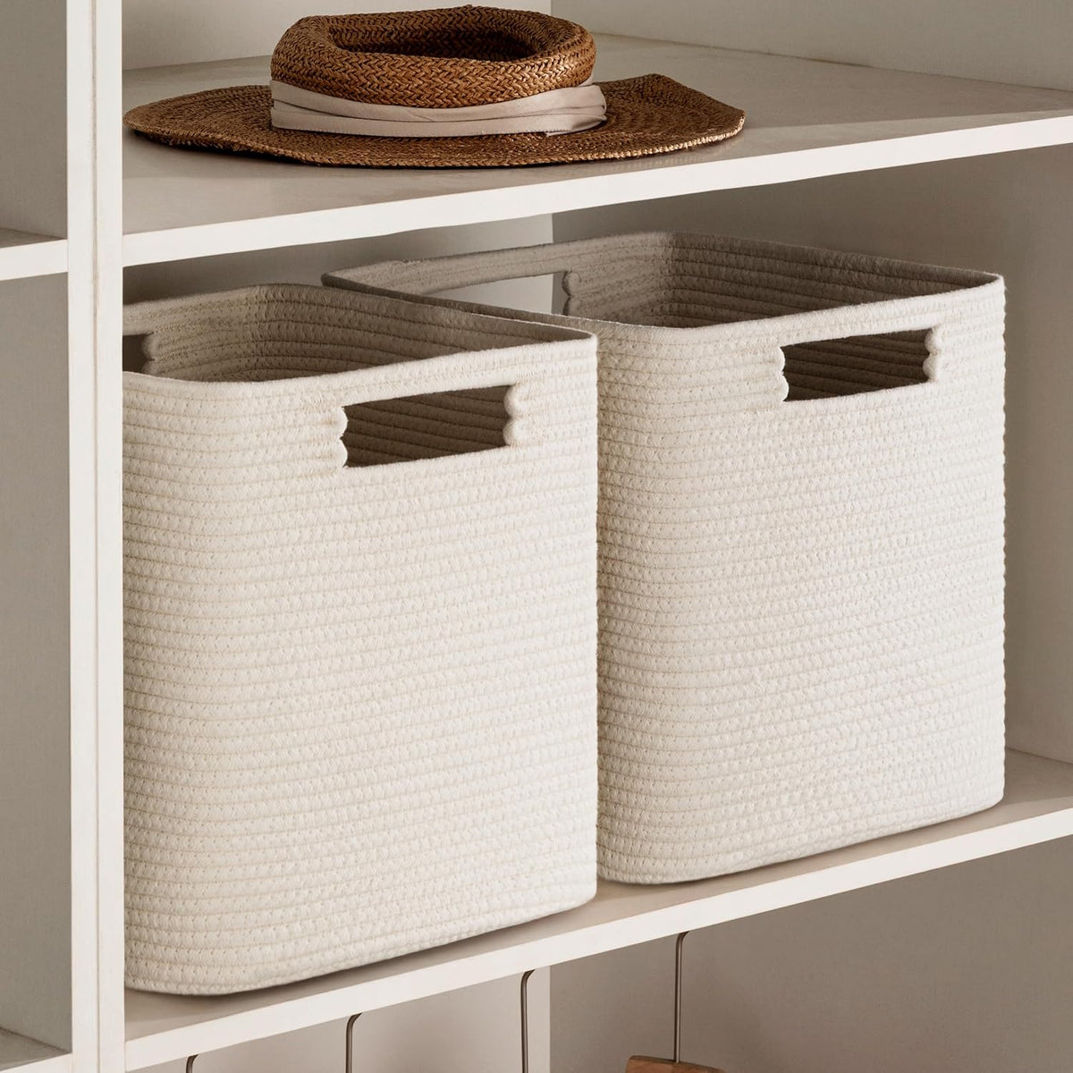 UBBCARE Storage Cubes 11 Inch, Cotton Rope Woven Baskets for Organizing, Cube Storage Bin for Baby Nursery, 2-Pack Square Toy Storage Baskets for Shleves Organizer, Closet, Kidsroom, Beige