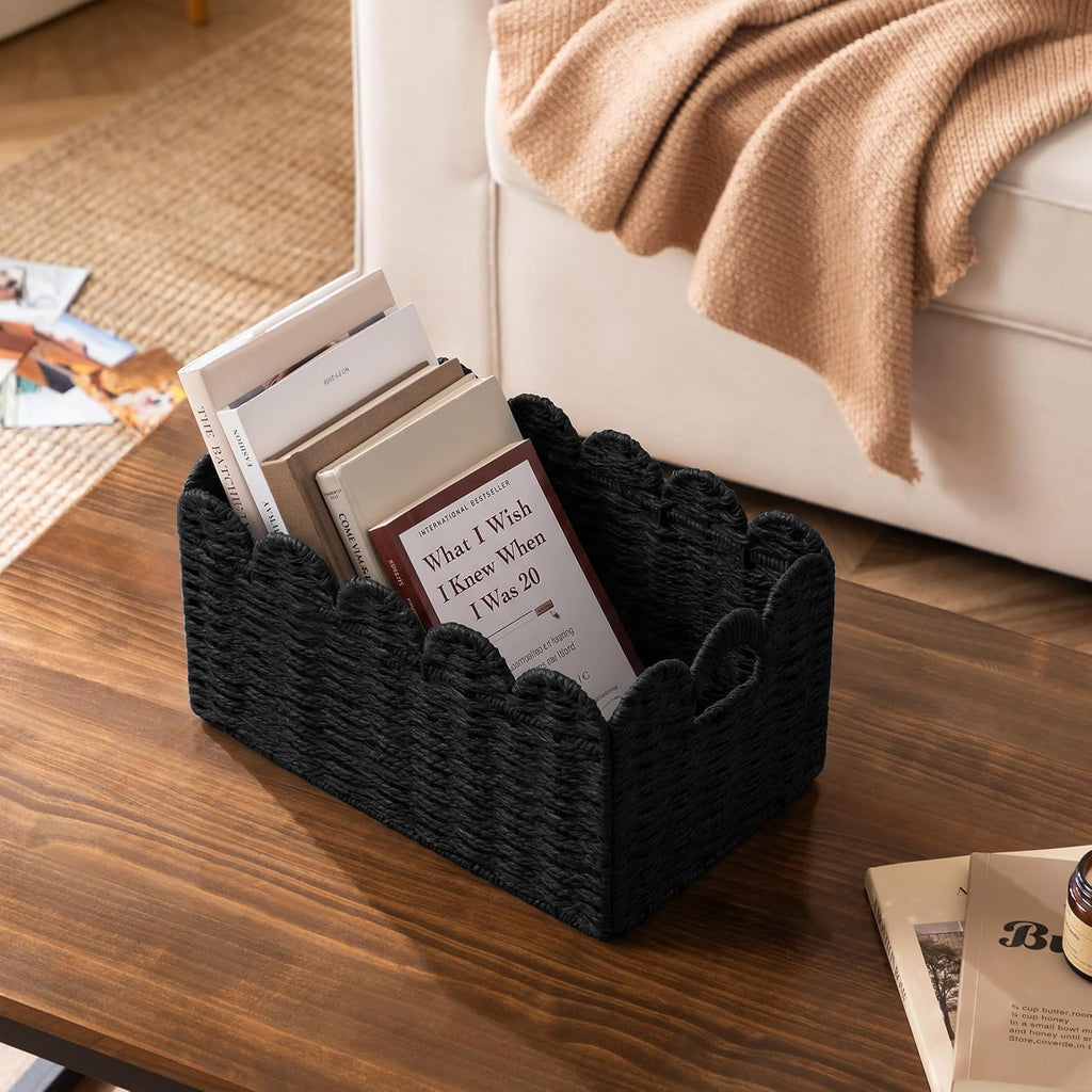 UBBCARE 2 Pack Scalloped Edge Basket, Wicker Storage Baskets for Shelves