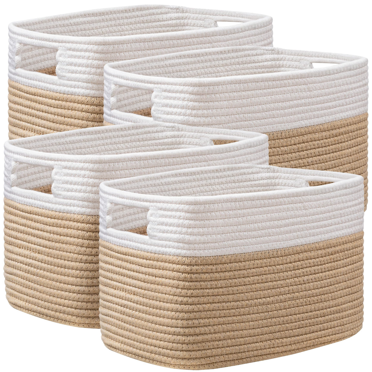 4 Pack Storage Baskets for Organizing, Woven Baskets for Shelves, Beige