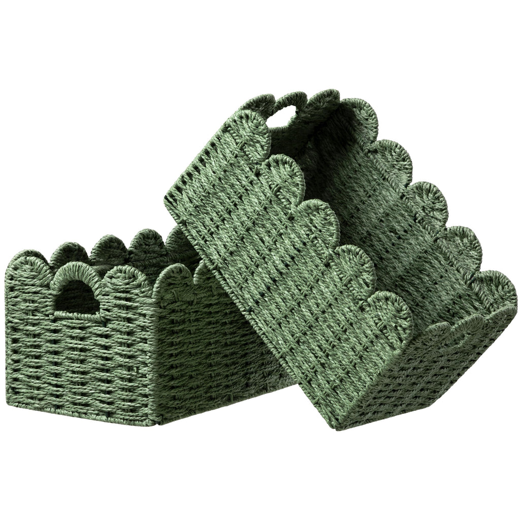 UBBCARE 2 Pack Scalloped Edge Basket, Wicker Storage Baskets for Shelves
