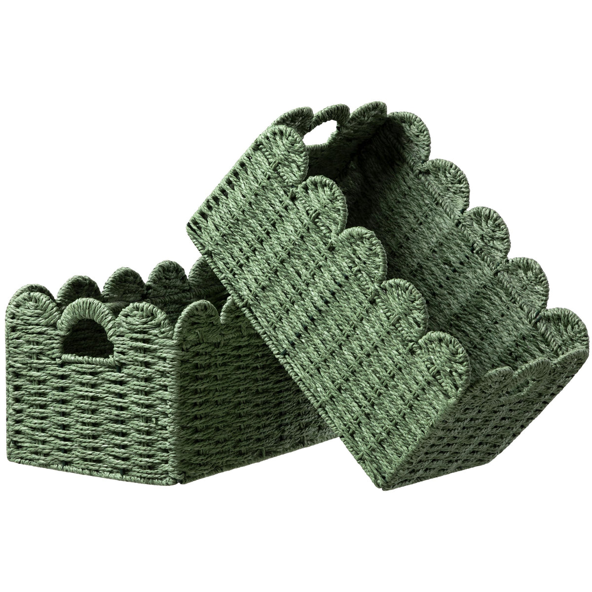 UBBCARE 2 Pack Scalloped Edge Basket, Wicker Storage Baskets for Shelves