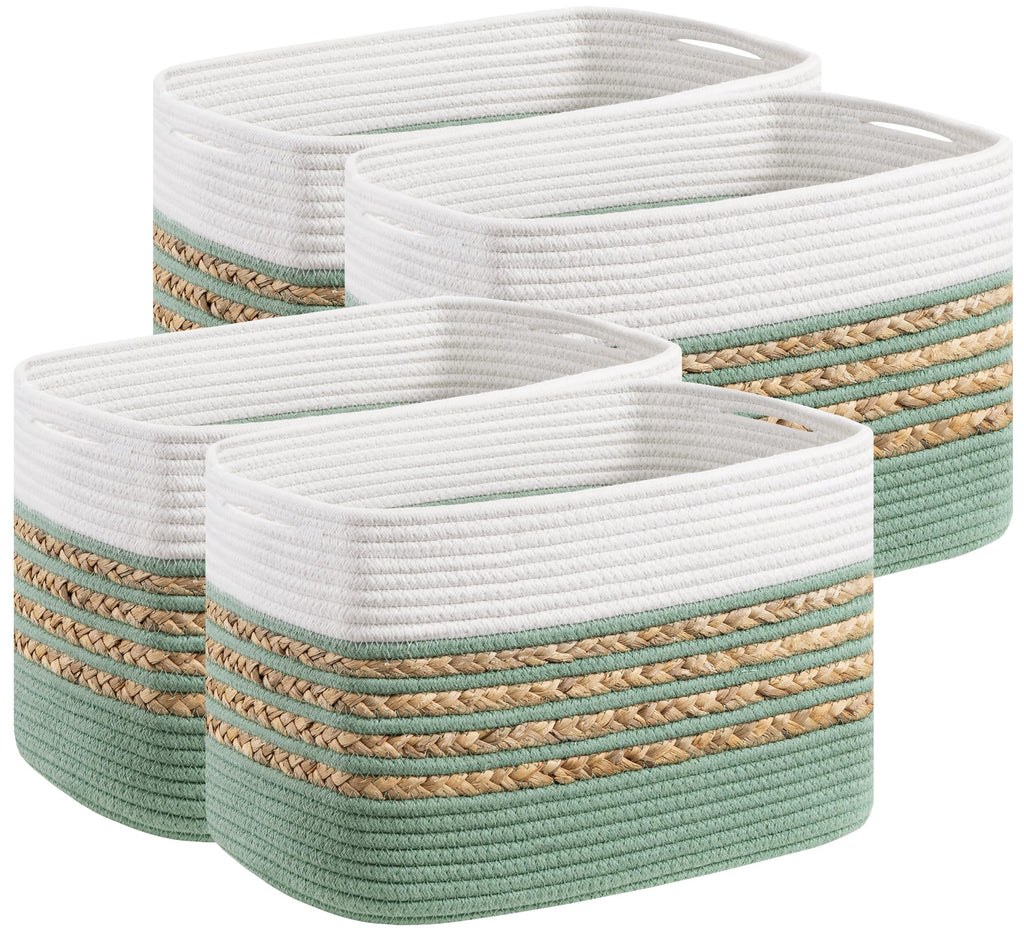 UBBCARE 1 Pack Baskets for Organizing, Woven Storage Baskets for Toys and Towel, Rectangle Cotton Rope Basket with Handles, 14''L x 8''W x9''H, Navy Blue