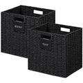 UBBCARE 2 Pack Wicker Basket, 10.5×10.5 Storage Cubes with Label, Foldable Cube Storage Bin with Handle, Square Storage Basket for Shelves, Woven Paper Rope Basket for Organizing, Black