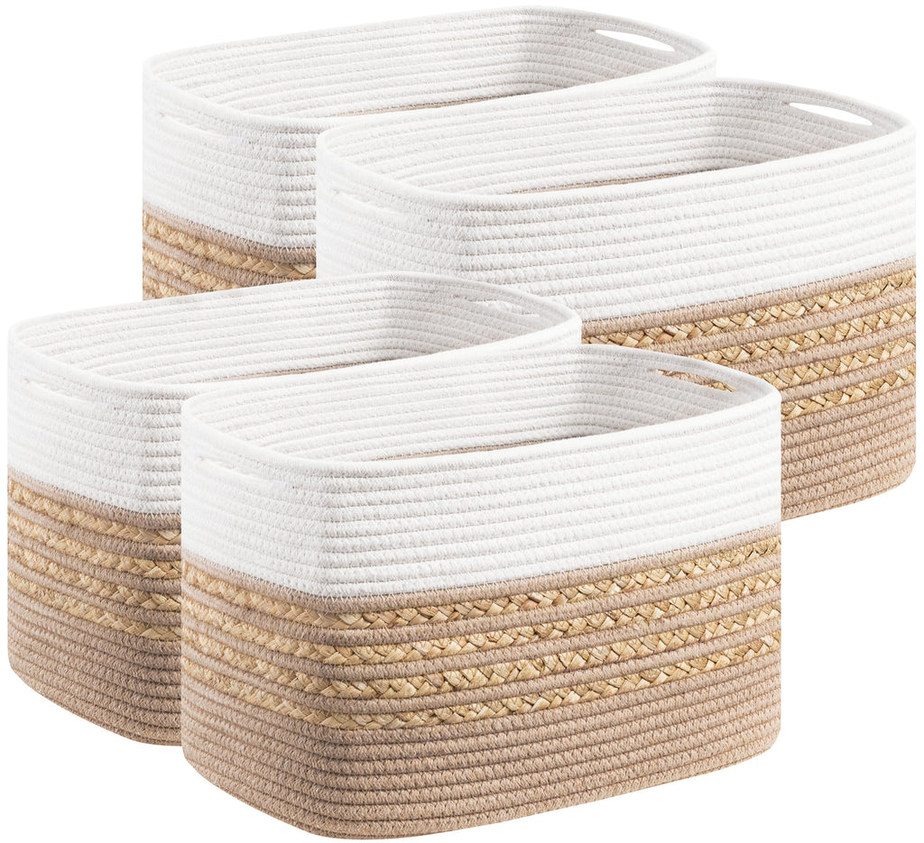 UBBCARE 1 Pack Baskets for Organizing, Woven Storage Baskets for Toys and Towel, Rectangle Cotton Rope Basket with Handles, 14''L x 8''W x9''H, Navy Blue