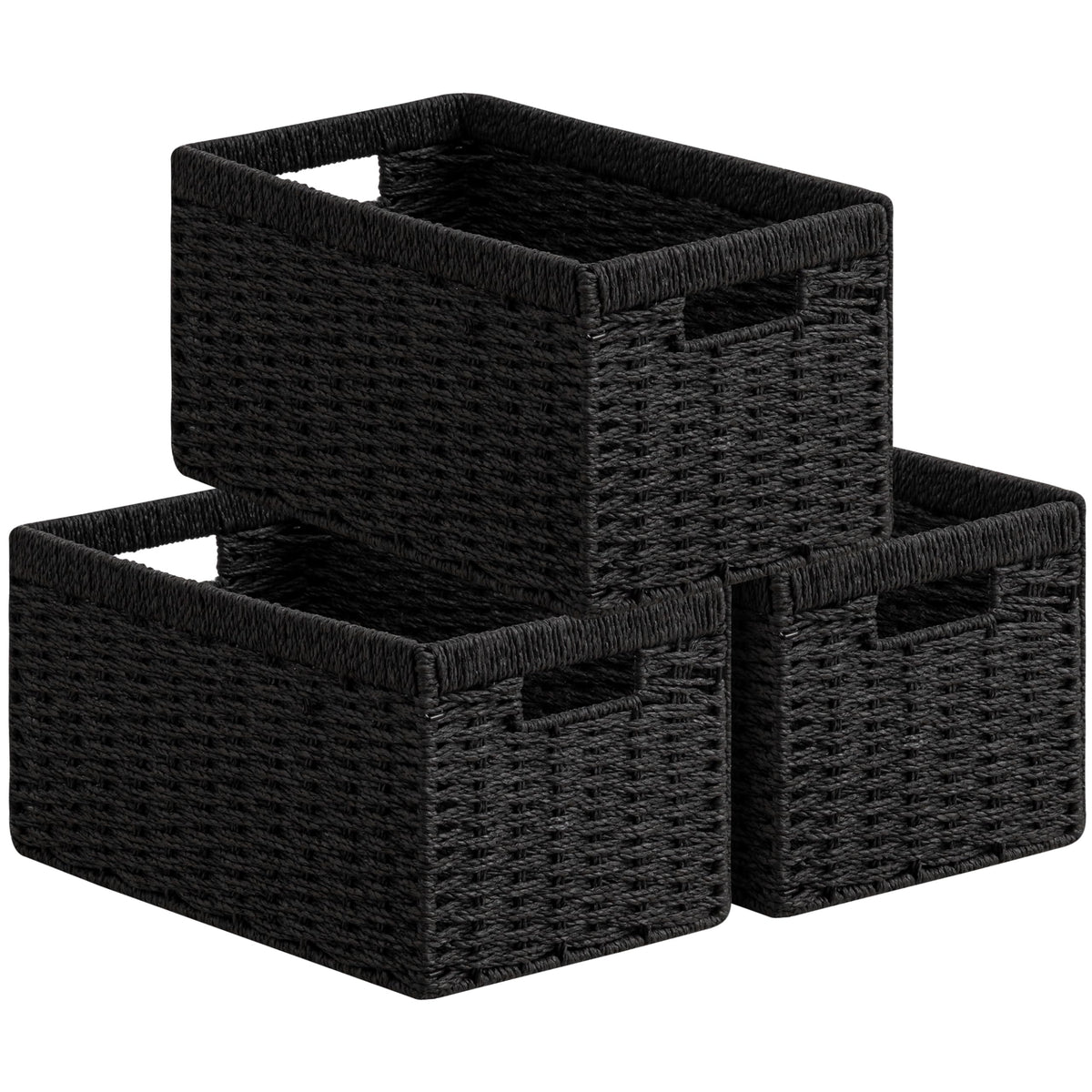 UBBCARE 2 Pack Wicker Basket, 11L×11H×10.5W inch Woven Paper Rope Storage Baskets for Shelves, Foldable Cube Storage bin with Handle, Storage Basket for Organizing & Decor, Black