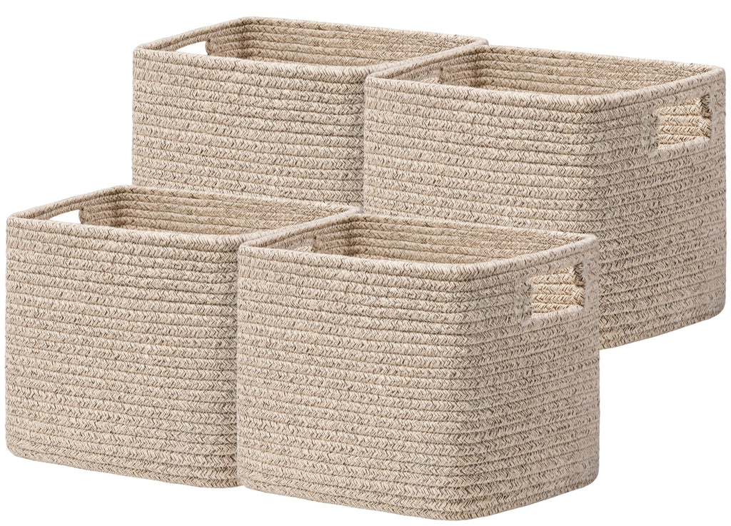 UBBCARE Storage Cubes 4 Pack, 11x 11x 7.8 Cube Storage Bin with Handles, Cotton Rope Baskets for Organizing, Woven Baskets for Shelf, Baby Nursery, Toy Storage, Closet, Classroom, Brown