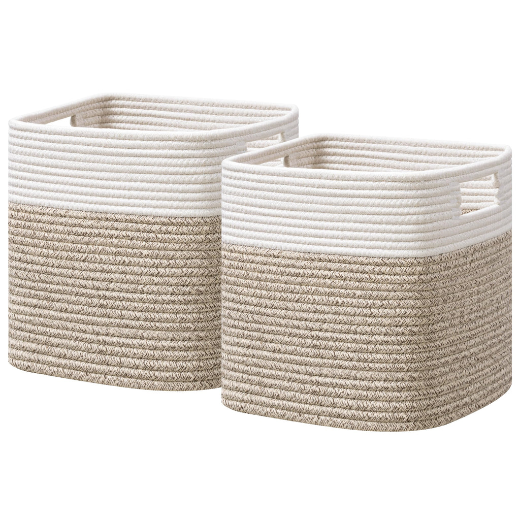 UBBCARE Storage Cubes 11 Inch, Cotton Rope Woven Baskets for Organizing, Cube Storage Bin for Baby Nursery, 2-Pack Square Toy Storage Baskets for Shleves Organizer, Closet, Kidsroom, Beige