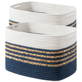 UBBCARE 1 Pack Baskets for Organizing, Woven Storage Baskets for Toys and Towel, Rectangle Cotton Rope Basket with Handles, 14''L x 8''W x9''H, Navy Blue