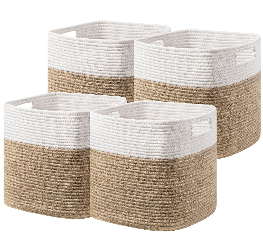 UBBCARE Storage Cubes 11 Inch, Cotton Rope Woven Baskets for Organizing, Cube Storage Bin for Baby Nursery, 2-Pack Square Toy Storage Baskets for Shleves Organizer, Closet, Kidsroom, Beige