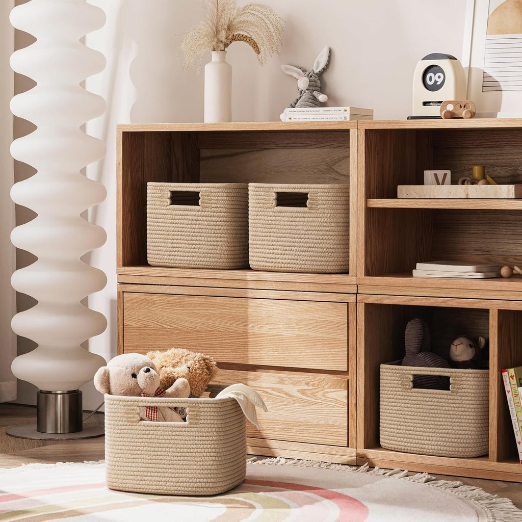 UBBCARE Storage Cubes 4 Pack, 11x 11x 7.8 Cube Storage Bin with Handles, Cotton Rope Baskets for Organizing, Woven Baskets for Shelf, Baby Nursery, Toy Storage, Closet, Classroom, Brown