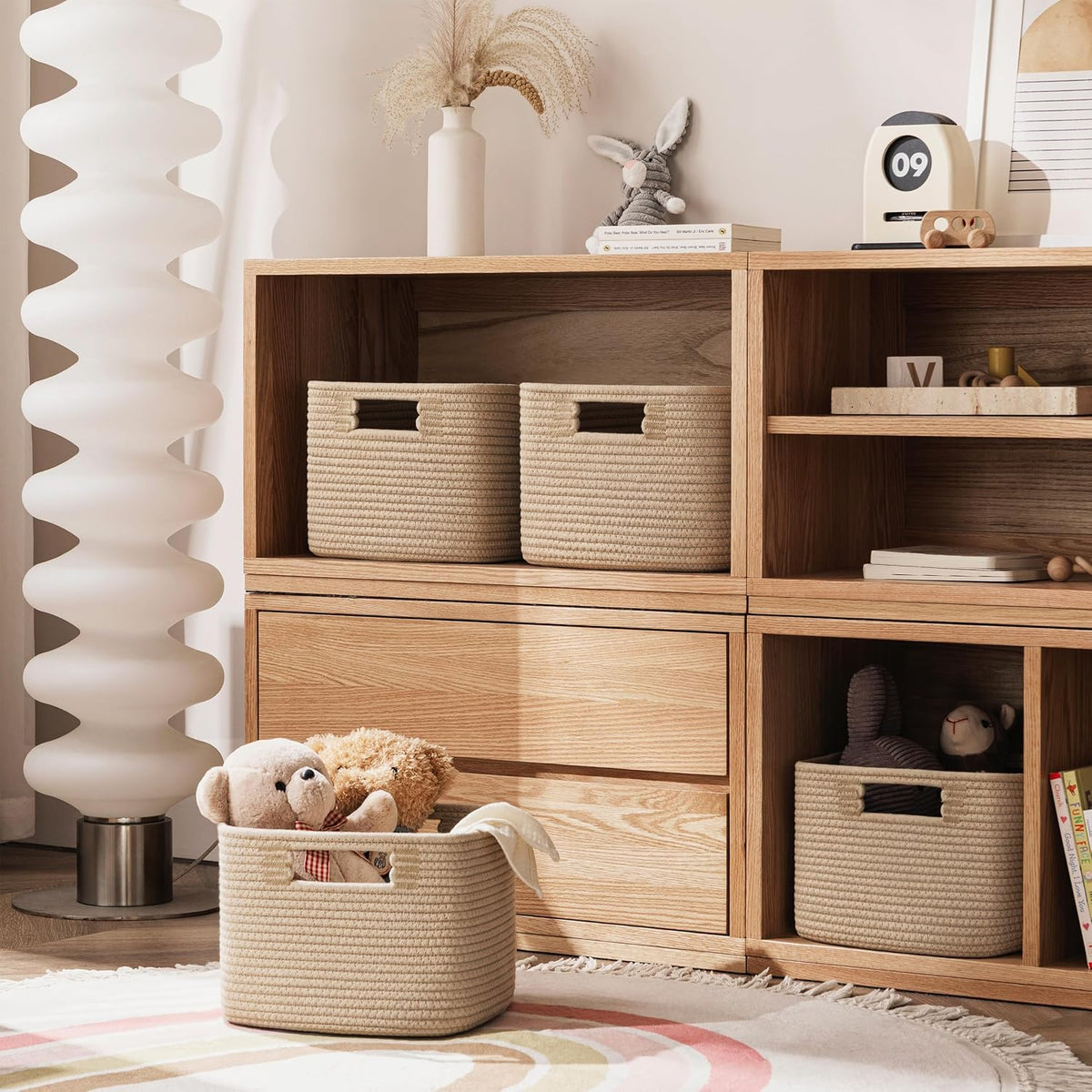 UBBCARE Storage Cubes 4 Pack, 11x 11x 7.8 Cube Storage Bin with Handles, Cotton Rope Baskets for Organizing, Woven Baskets for Shelf, Baby Nursery, Toy Storage, Closet, Classroom, Brown