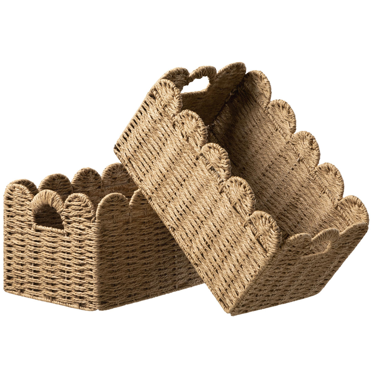 UBBCARE 2 Pack Scalloped Edge Basket, Wicker Storage Baskets for Shelves