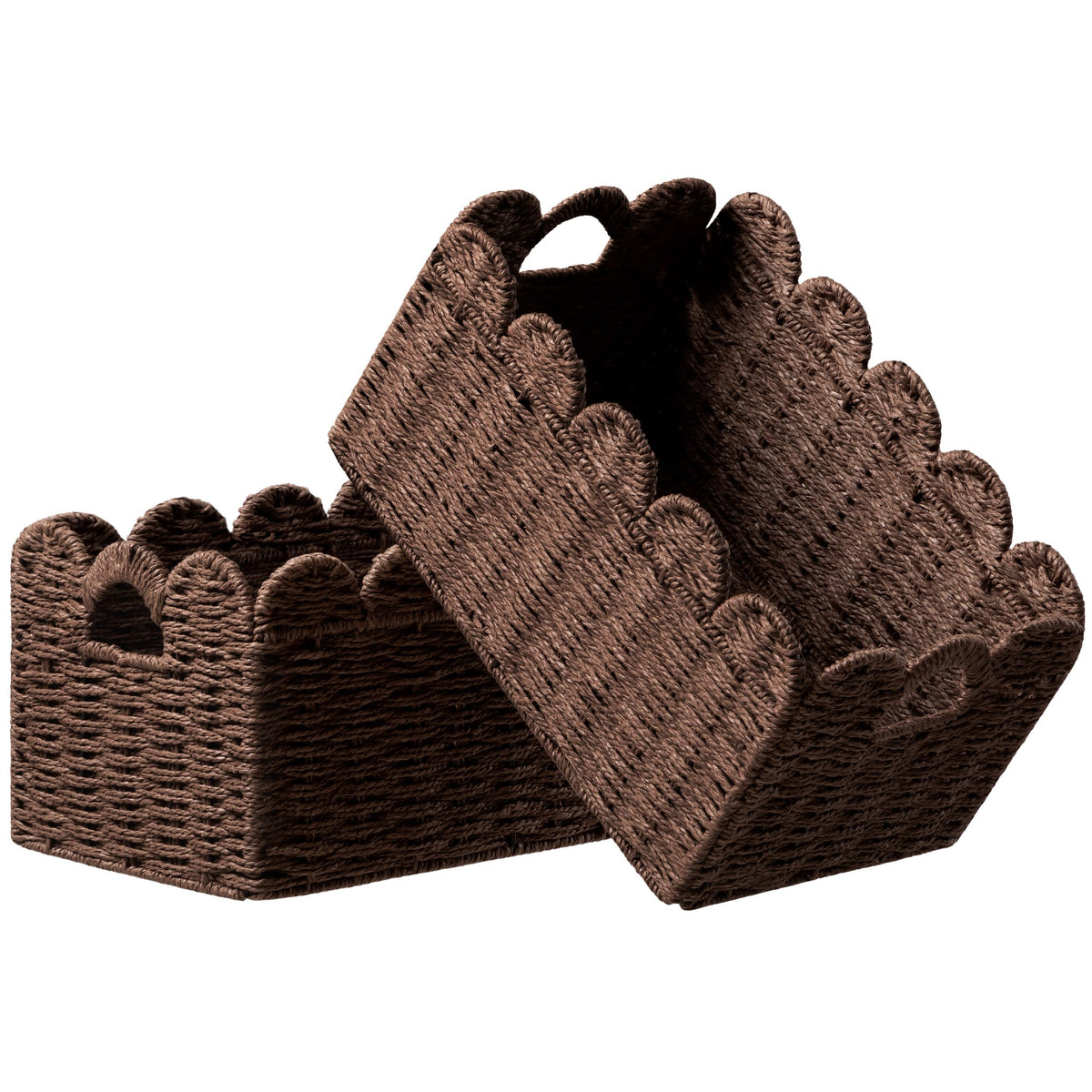 UBBCARE 2 Pack Scalloped Edge Basket, Wicker Storage Baskets for Shelves