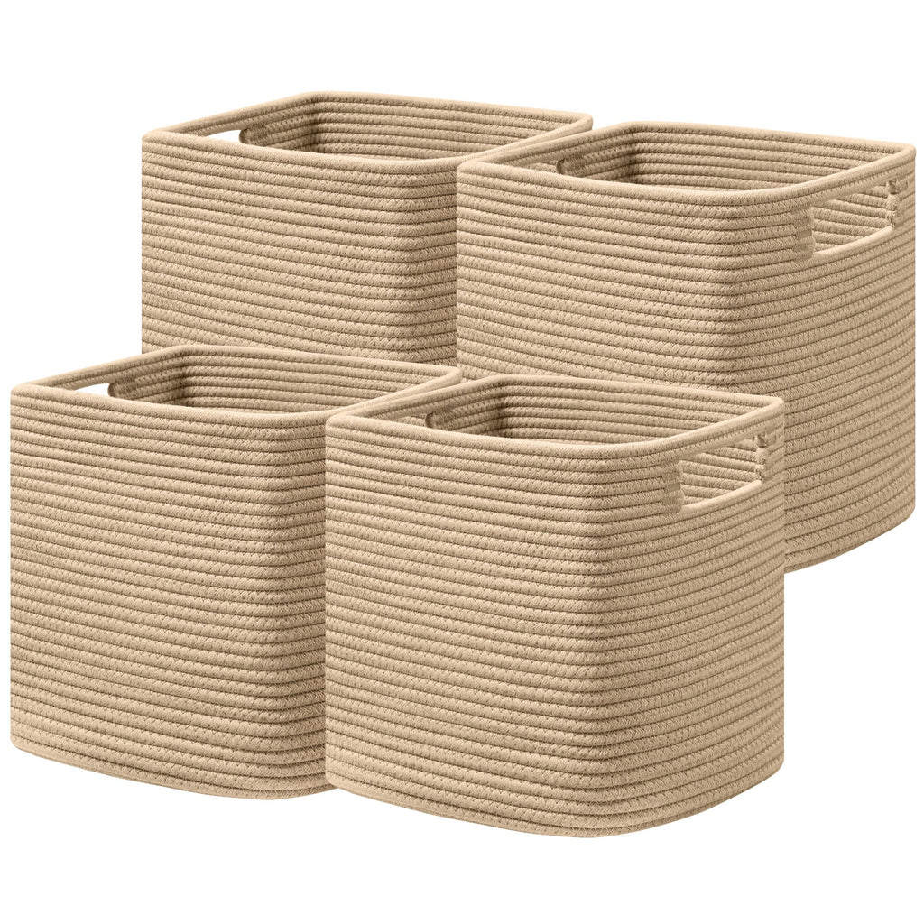 UBBCARE Storage Cubes 11 Inch, Cotton Rope Woven Baskets for Organizing, Cube Storage Bin for Baby Nursery, 2-Pack Square Toy Storage Baskets for Shleves Organizer, Closet, Kidsroom, Beige