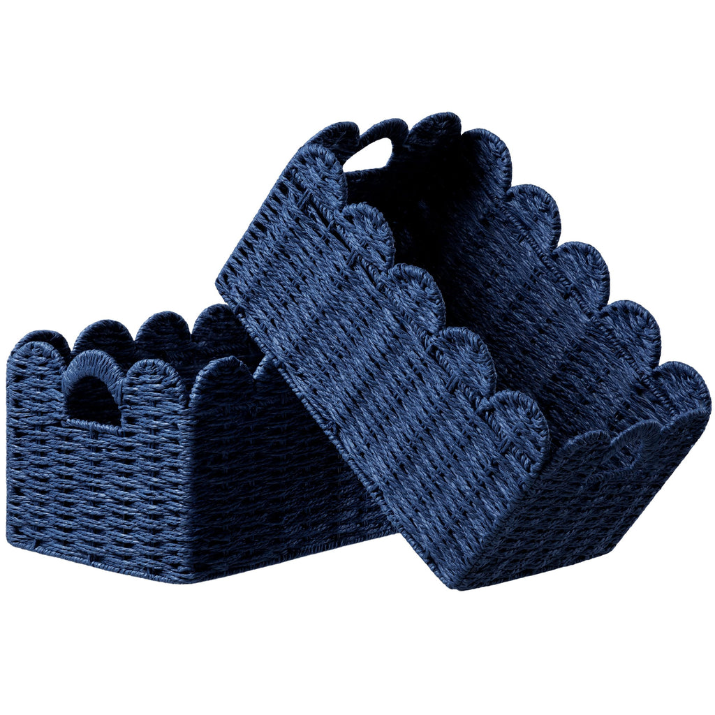 UBBCARE 2 Pack Scalloped Edge Basket, Wicker Storage Baskets for Shelves