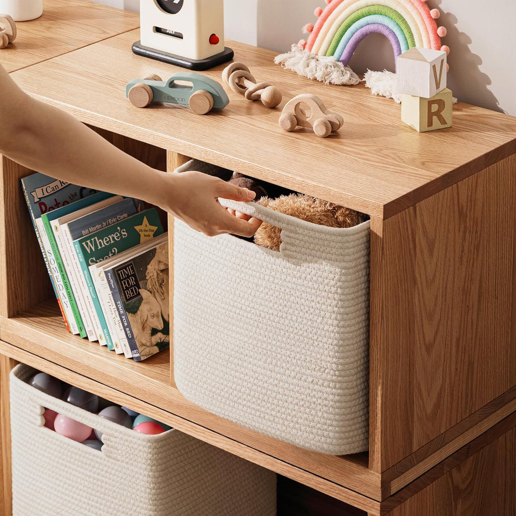 UBBCARE Storage Cubes 11 Inch, Cotton Rope Woven Baskets for Organizing, Cube Storage Bin for Baby Nursery, 2-Pack Square Toy Storage Baskets for Shleves Organizer, Closet, Kidsroom, Beige