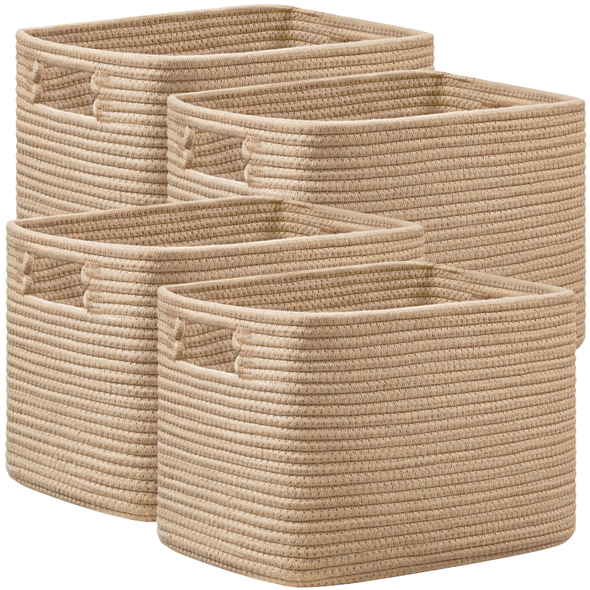 4 Pack Storage Baskets for Organizing, Woven Baskets for Shelves, Beige